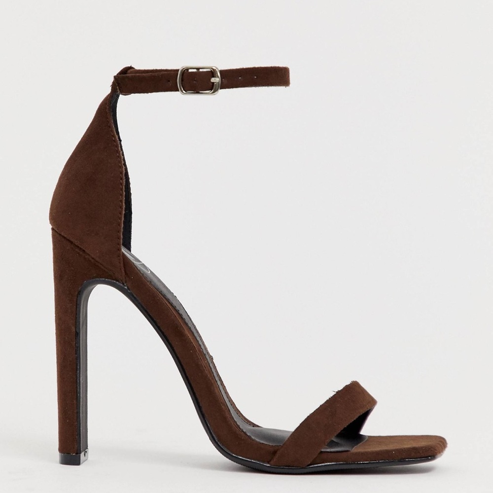 Missguided Square Toe Illusion Heel in Chocolate. sz9